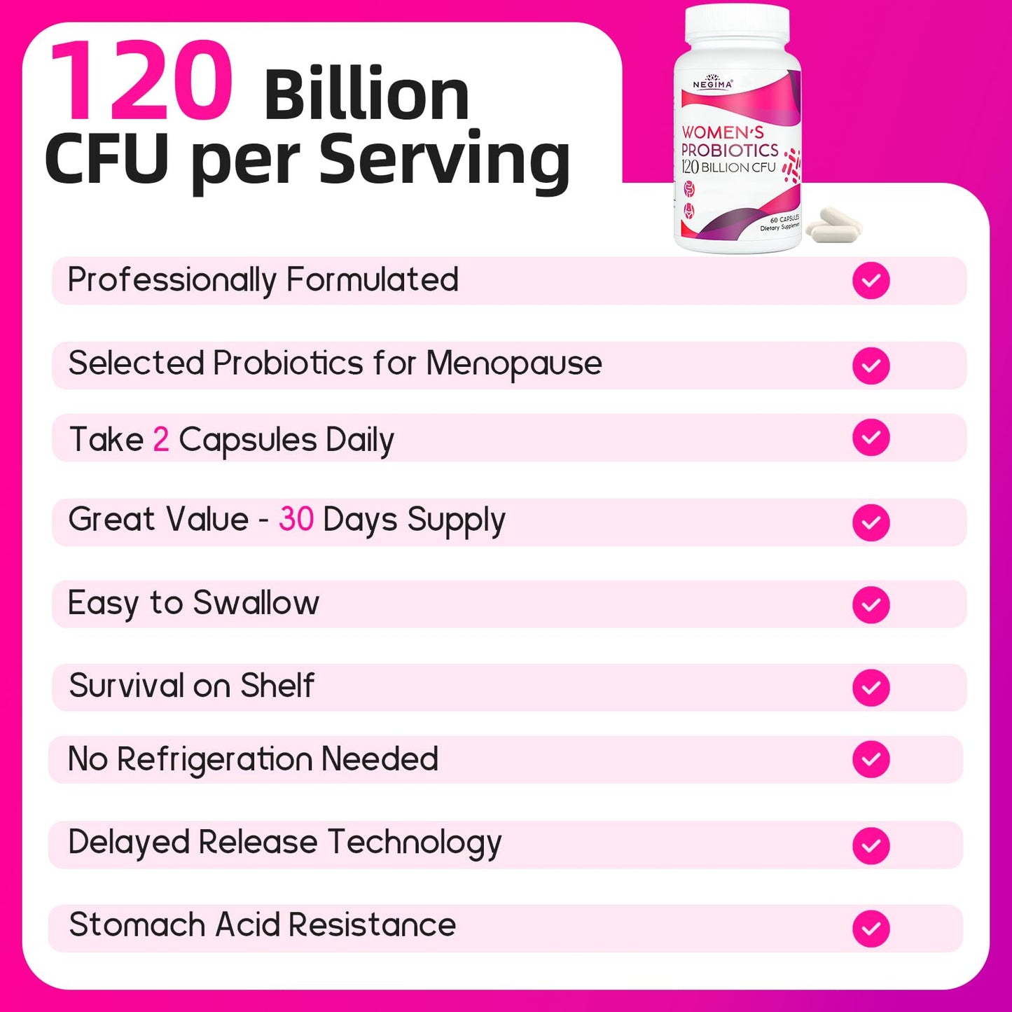Negima Menopause Supplements for Women, 120 Billion CFUs Probiotics for Women, 13-in-1 Herbs & Botanicals Complex, for Menopause - 60 Caps - Maple Wellness Supplements
