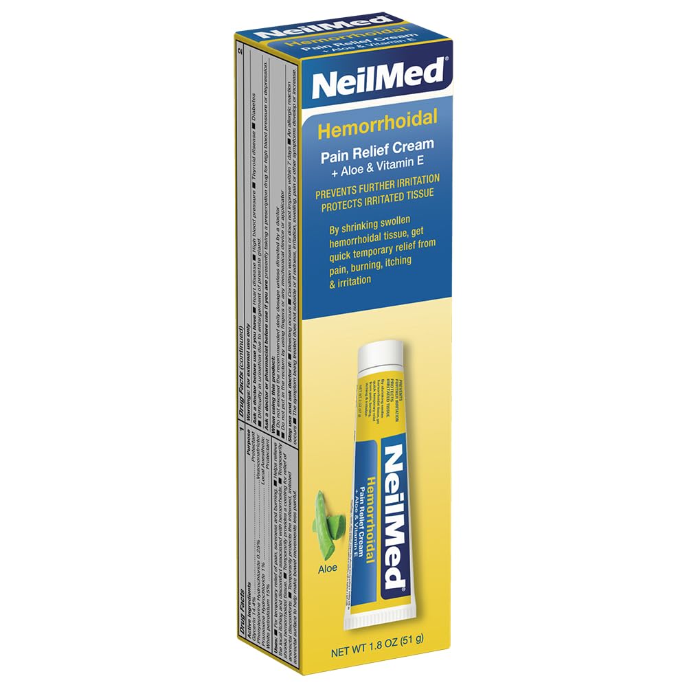 NeilMed Hemorrhoidal Pain Relief Cream with Aloe & Vitamin E, Hemorrhoid Treatment, Pain Relief, Relieves Burning, Itching and Discomfort, 1.8 oz. - Maple Wellness Supplements