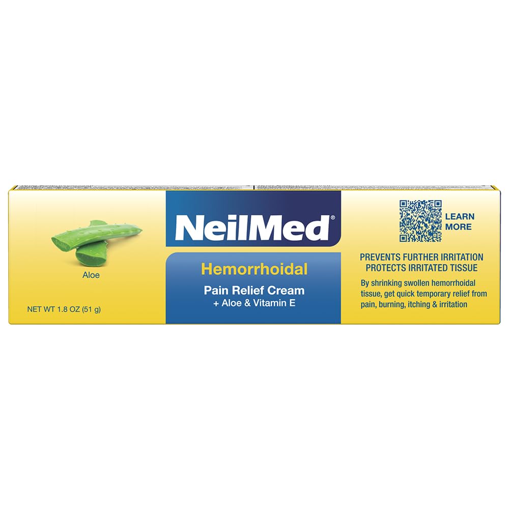 NeilMed Hemorrhoidal Pain Relief Cream with Aloe & Vitamin E, Hemorrhoid Treatment, Pain Relief, Relieves Burning, Itching and Discomfort, 1.8 oz. - Maple Wellness Supplements