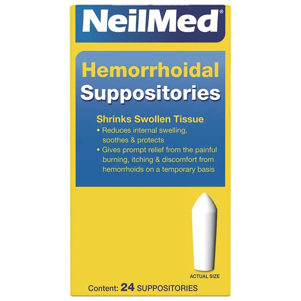 NeilMed Hemorrhoidal Suppositories, Shrinks Swollen Tissue, Relief from Burning, Itching and Discomfort of Hemorrhoids, 24 Count - Maple Wellness Supplements