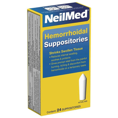 NeilMed Hemorrhoidal Suppositories, Shrinks Swollen Tissue, Relief from Burning, Itching and Discomfort of Hemorrhoids, 24 Count - Maple Wellness Supplements
