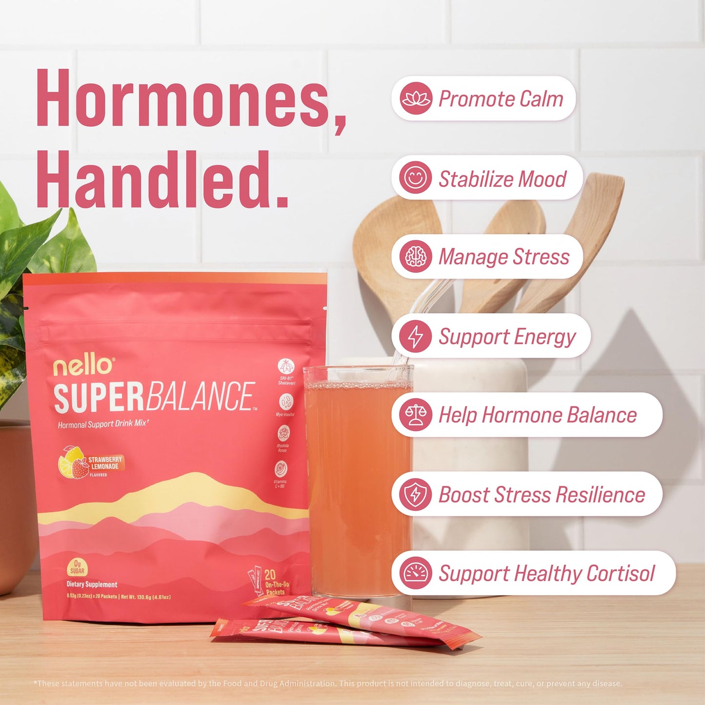 Nello Superbalance Hormonal Support Drink Mix, SRI-81 Shatavari, Myo-Inositol, Rhodiola Rosea, Vitamin C, Magnesium, Theobromine - Maple Wellness Supplements