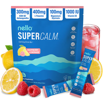 Nello Supercalm Powdered Drink Mix, Cortisol Reducer and Sleep Aid Supplement, L Theanine, Ksm-66 Ashwagandha, Magnesium Glycinate, Vitamin D 3, No Sugar, Non GMO - Maple Wellness Supplements