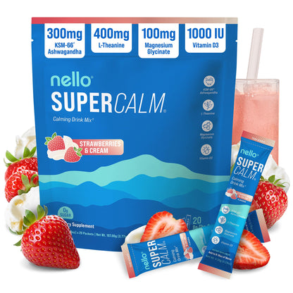 Nello Supercalm Powdered Drink Mix, Cortisol Reducer*, Sleep Aid Supplement, L Theanine, Ksm-66 Ashwagandha, Magnesium Glycinate, Vitamin D 3, No Sugar - Maple Wellness Supplements