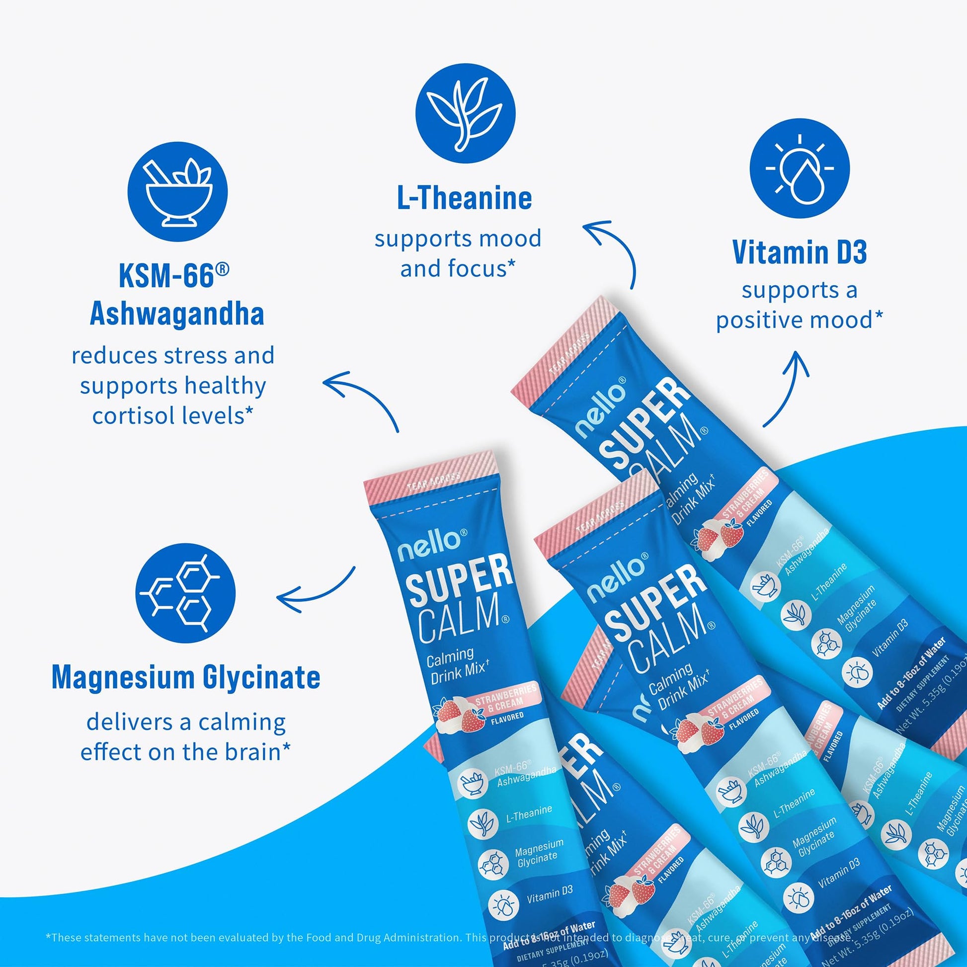 Nello Supercalm Powdered Drink Mix, Cortisol Reducer*, Sleep Aid Supplement, L Theanine, Ksm-66 Ashwagandha, Magnesium Glycinate, Vitamin D 3, No Sugar - Maple Wellness Supplements