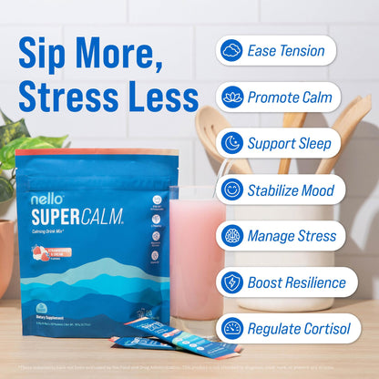 Nello Supercalm Powdered Drink Mix, Cortisol Reducer*, Sleep Aid Supplement, L Theanine, Ksm-66 Ashwagandha, Magnesium Glycinate, Vitamin D 3, No Sugar - Maple Wellness Supplements