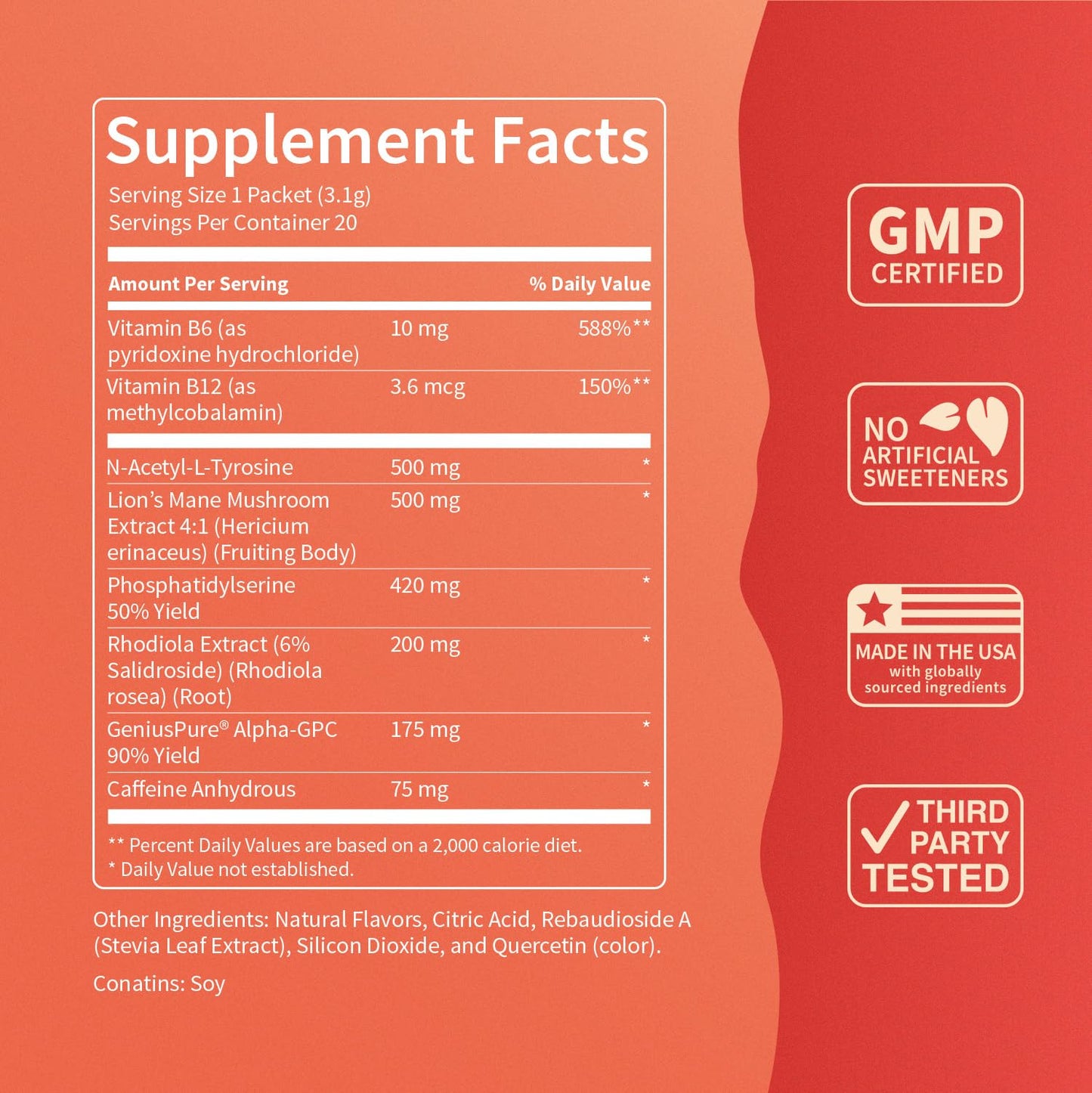 Nello Superfocus Mojito with Caffeine Nootropic Focus Drink Mix, 20 On-The-Go Packets, Alpha GPC, Lions Mane, Rhodiola, Sugar-Free - Maple Wellness Supplements