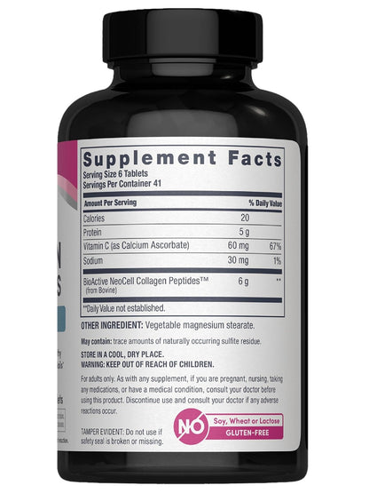 NeoCell Collagen Peptides | 250 Tablets | with Vitamin C | Grassfed Supplement | Hair, Skin, & Nails | for Women and Men - Maple Wellness Supplements