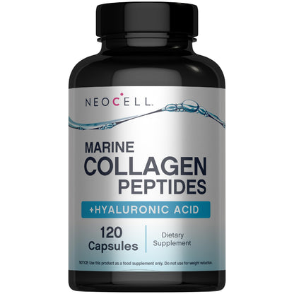 NeoCell Marine Collagen Peptides Capsules | 120 Pills | with Hyaluronic Acid | Plus Vitamin C | for Women and Men - Maple Wellness Supplements