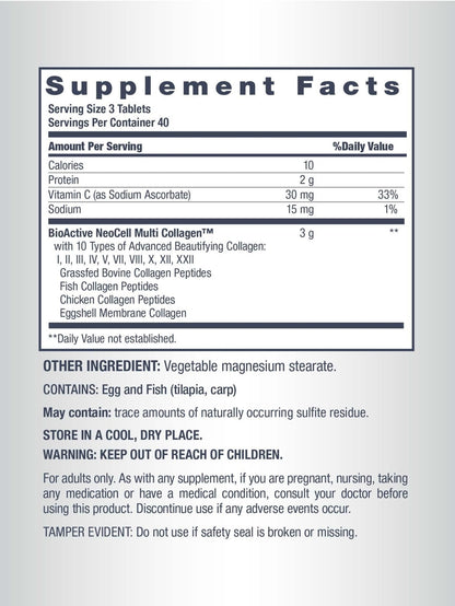NeoCell Super Multi Collagen Peptides | 120 Tablets | 10 Types of Collagen | Skin, Hair and Nails | Beauty Supplement | For Men and Women - Maple Wellness Supplements