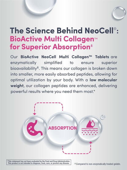 NeoCell Super Multi Collagen Peptides | 120 Tablets | 10 Types of Collagen | Skin, Hair and Nails | Beauty Supplement | For Men and Women - Maple Wellness Supplements