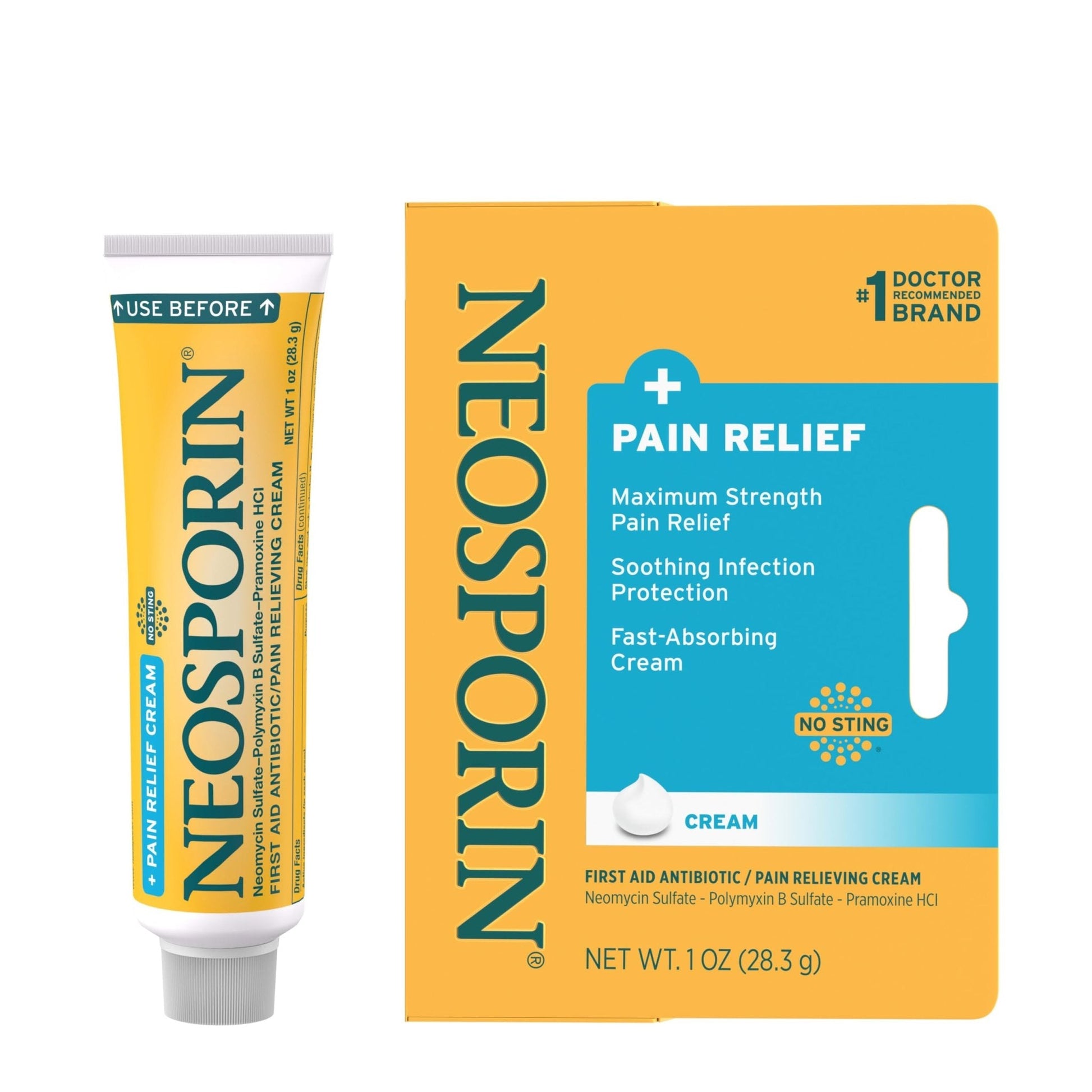 Neosporin + Maximum-Strength Pain Relief Dual Action Cream, First Aid Topical Antibiotic and Analgesic Cream for Soothing Infection Protection & Wound Care of Minor Cuts, Scrapes & Burns, 1 oz - Maple Wellness Supplements