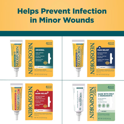 Neosporin Original First Aid Triple Antibiotic Ointment with Bacitracin Zinc for Infection Protection, Wound Care Treatment & Helps Minimize The Appearance of Scars for Minor Wounds, .5 oz - Maple Wellness Supplements