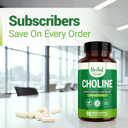 Nested Naturals Choline Bitartrate 500mg Per Serving - High Potency Choline Supplements - Supports Cognitive Performance & Liver Function - Maple Wellness Supplements