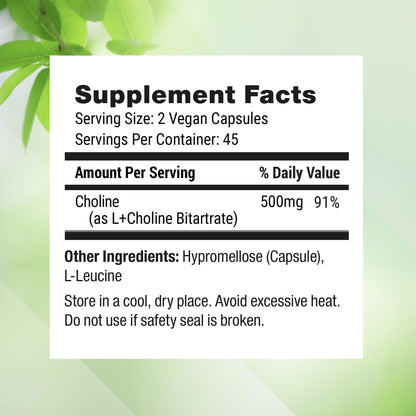 Nested Naturals Choline Bitartrate 500mg Per Serving - High Potency Choline Supplements - Supports Cognitive Performance & Liver Function - Maple Wellness Supplements