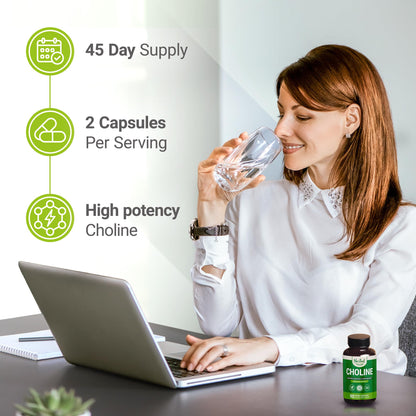 Nested Naturals Choline Bitartrate 500mg Per Serving - High Potency Choline Supplements - Supports Cognitive Performance & Liver Function - Maple Wellness Supplements