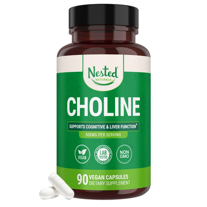 Nested Naturals Choline Bitartrate 500mg Per Serving - High Potency Choline Supplements - Supports Cognitive Performance & Liver Function - Maple Wellness Supplements