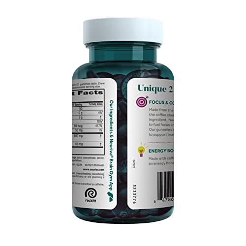 NEURIVA Brain + Energy Gummies, Nootropic Brain Supplements for Focus and Concentration with Neurofactor, Vitamin B12 & Caffeine for an Energy Boost*, 75ct Natural BlackBerry - Maple Wellness Supplements