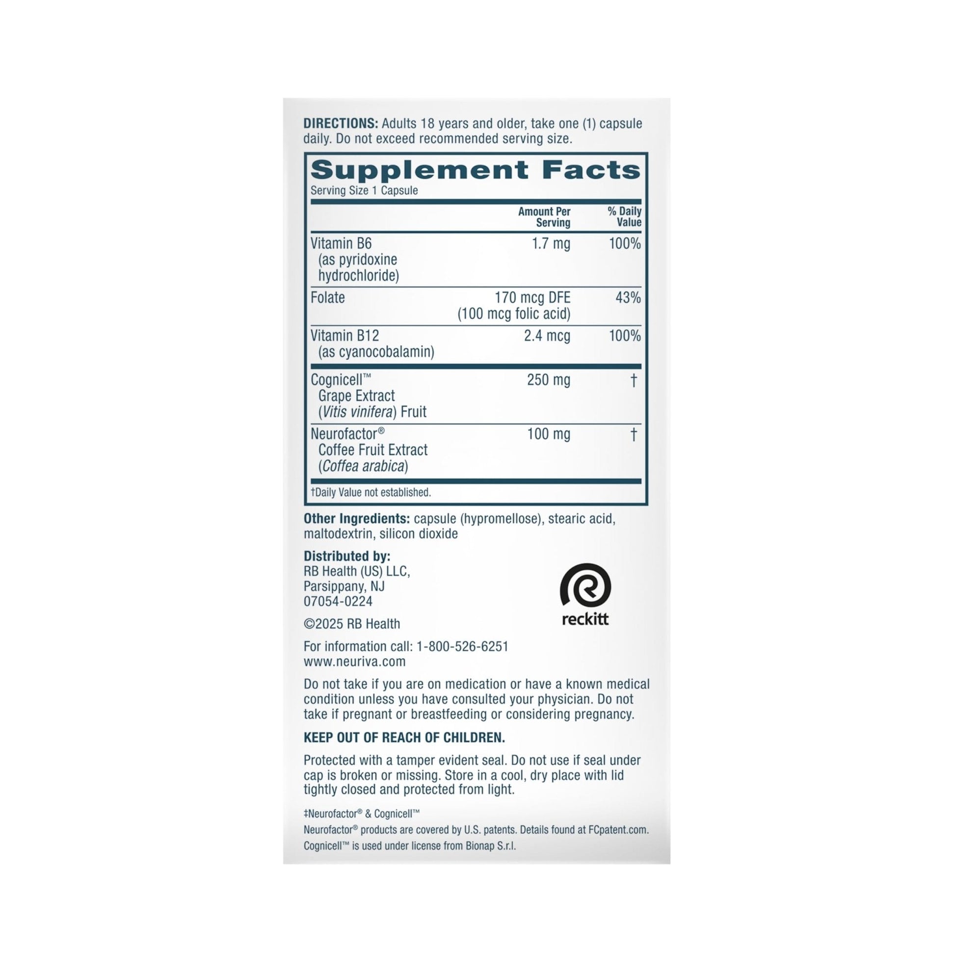NEURIVA Memory 3D Brain Supplement - Decaffeinated Nootropic Capsules for Memory, Focus, & Cognitive Function - Short Term, Long Term, & Working Memory Support - 50ct - Maple Wellness Supplements