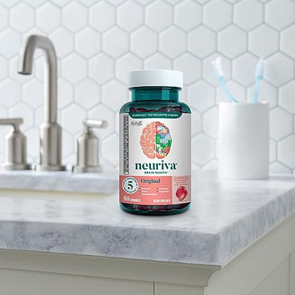 NEURIVA Original Brain Supplement for Memory, Focus & Concentration + Learning & Accuracy with Clinically Tested Nootropics Phosphatidylserine and Neurofactor, Strawberry Flavor, 50 Gummies - Maple Wellness Supplements