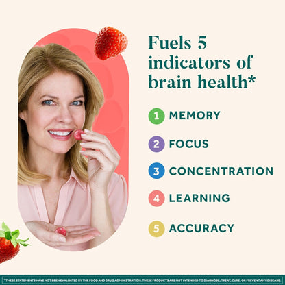NEURIVA Original Brain Supplement for Memory, Focus & Concentration + Learning & Accuracy with Clinically Tested Nootropics Phosphatidylserine and Neurofactor, Strawberry Flavor, 50 Gummies - Maple Wellness Supplements