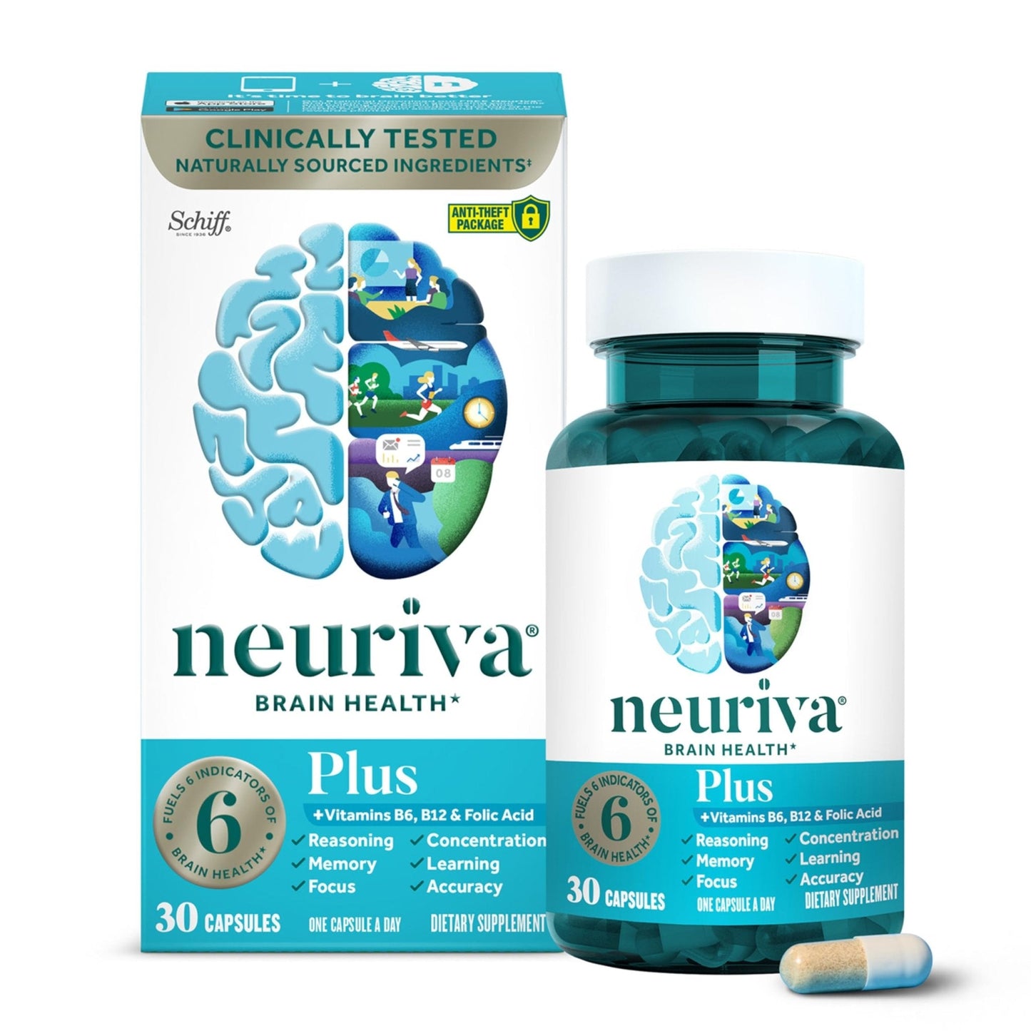NEURIVA Plus Brain Supplement for Memory and Focus Clinically Tested Nootropics for Concentration for Mental Clarity, Cognitive Enhancement Vitamins B6, B12 - Maple Wellness Supplements