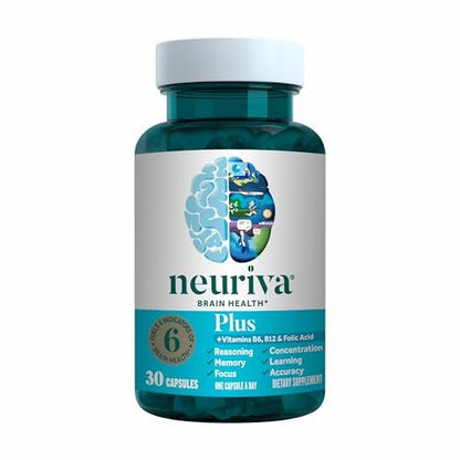 NEURIVA Plus Brain Supplement for Memory and Focus Clinically Tested Nootropics for Concentration for Mental Clarity, Cognitive Enhancement Vitamins B6, B12 - Maple Wellness Supplements