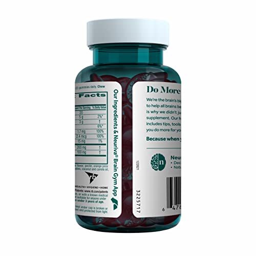 NEURIVA Plus Decaffeinated Nootropic Brain Supplement for Memory, Focus & Concentration & Cognitive Function, Clinically Tested NeuroFactor, Phosphatidylserine, Vitamins B6 B12,50ct Strawberry Gummies - Maple Wellness Supplements