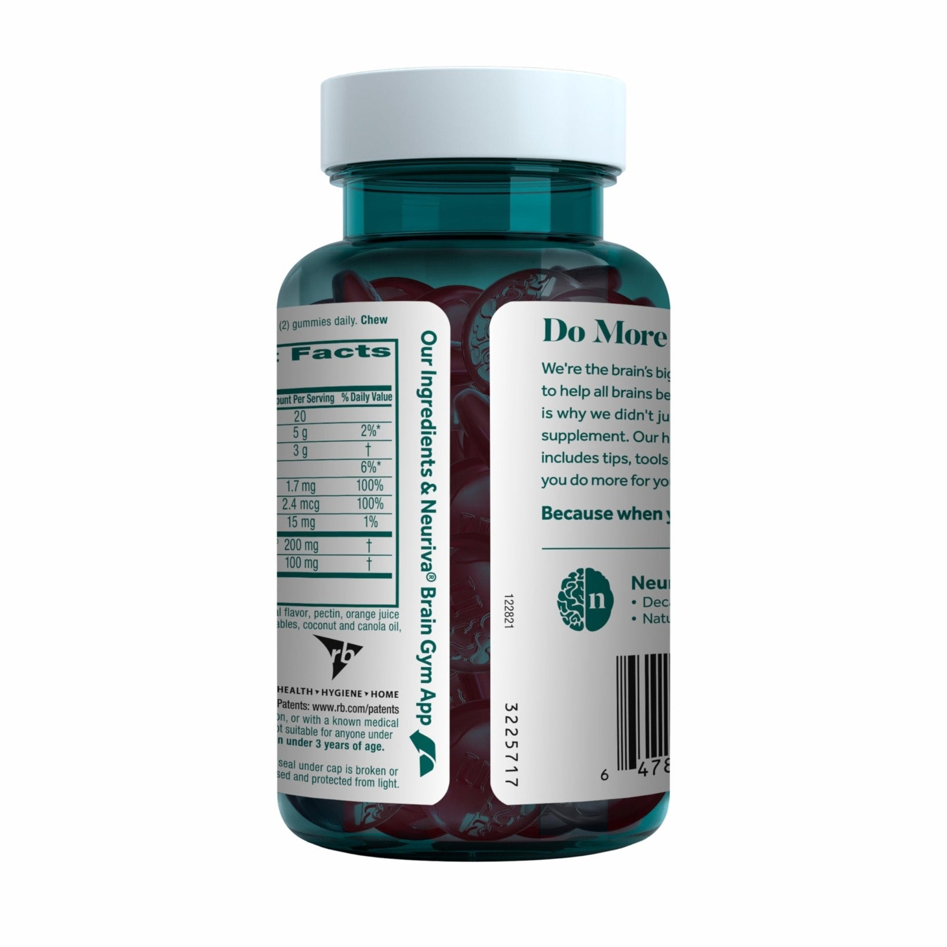 NEURIVA Plus Decaffeinated Nootropic Brain Supplement for Memory, Focus & Concentration & Cognitive Function, Clinically Tested NeuroFactor, Phosphatidylserine, Vitamins B6 B12,50ct Strawberry Gummies - Maple Wellness Supplements