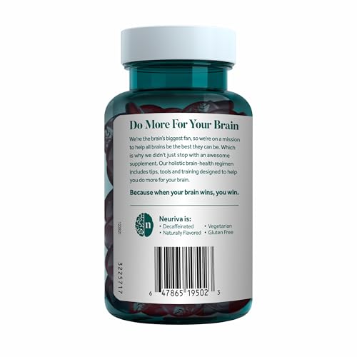 NEURIVA Plus Decaffeinated Nootropic Brain Supplement for Memory, Focus & Concentration & Cognitive Function, Clinically Tested NeuroFactor, Phosphatidylserine, Vitamins B6 B12,50ct Strawberry Gummies - Maple Wellness Supplements