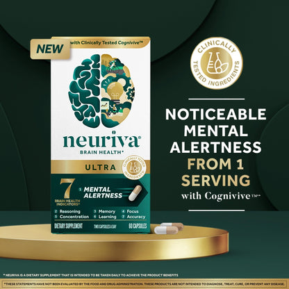 NEURIVA Ultra Decaffeinated Clinically Tested Supplement for Mental Alertness, Memory, Focus & Concentration, Cognivive, Neurofactor - Maple Wellness Supplements
