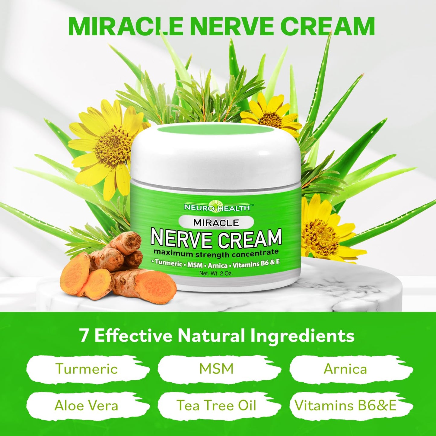 Neuro Health Miracle Nerve Cream - Maximum Strength - Turmeric and Arnica Blend for Neuropathy Discomfort Relief - Soothing Foot & Hand Formula with MSM, B6, E - Made in USA - Maple Wellness Supplements