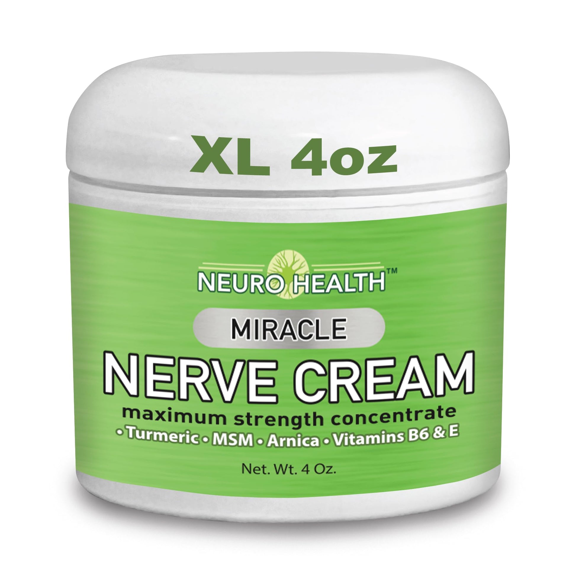 Neuro Health Miracle Nerve Cream - XL 4oz JAR - Maximum Strength - Turmeric and Arnica Blend for Neuropathy Discomfort Relief - Soothing Foot & Hand Formula with MSM, B6, E - Made in USA - Maple Wellness Supplements