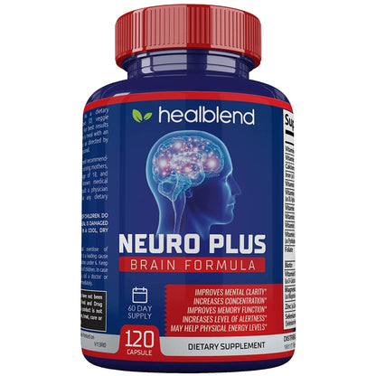 Neuro Plus Brain & Focus Formula - Nootropic Brain Booster Supplement, Supports Brain Health, Mental Clarity & Focus - Enhances Concentration & Mental Energy – 120 Capsules (1) - Maple Wellness Supplements