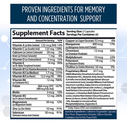 Neuro Plus Brain & Focus Formula - Nootropic Brain Booster Supplement, Supports Brain Health, Mental Clarity & Focus - Enhances Concentration & Mental Energy – 120 Capsules (1) - Maple Wellness Supplements