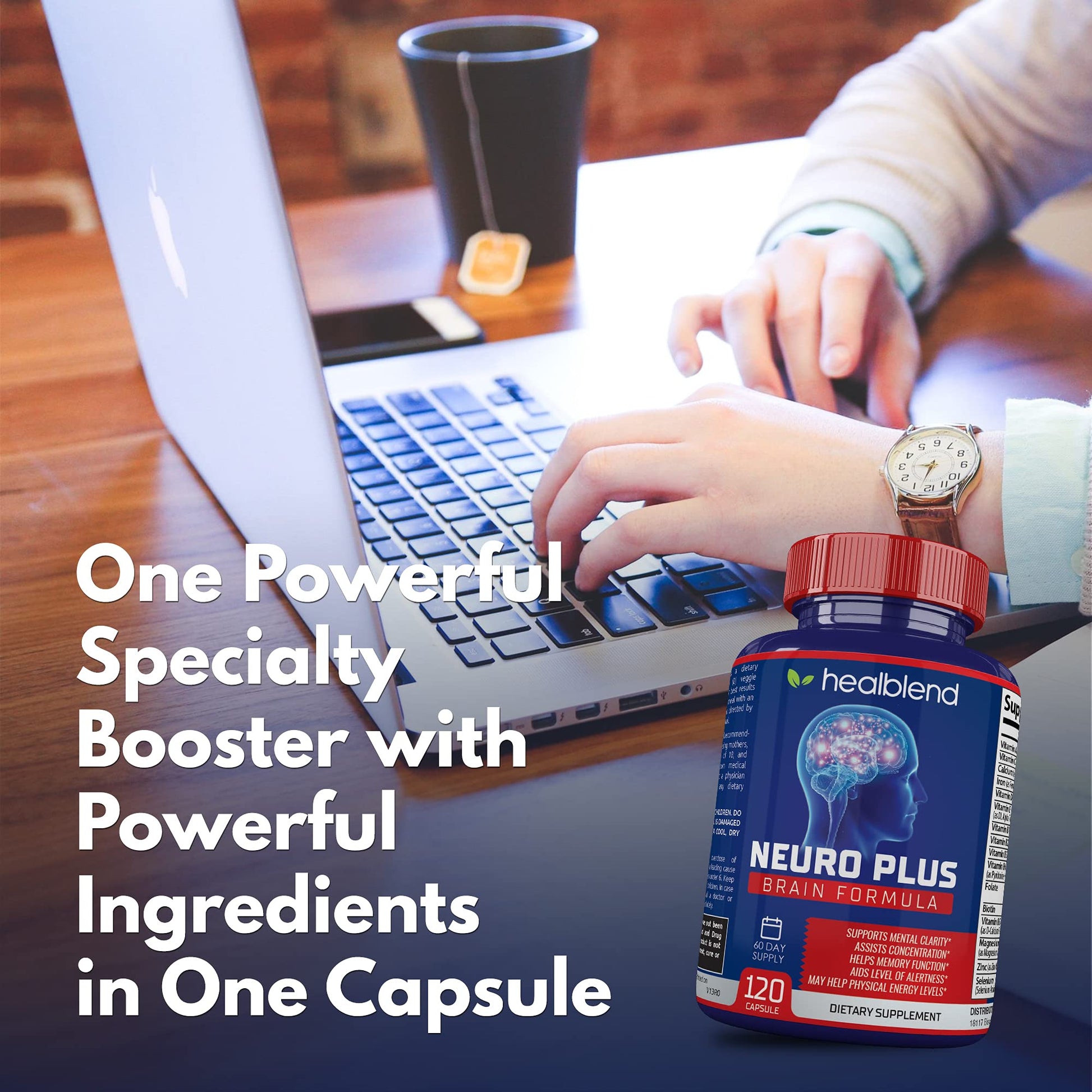 Neuro Plus Brain & Focus Formula - Nootropic Brain Booster Supplement, Supports Brain Health, Mental Clarity & Focus - Enhances Concentration & Mental Energy – 120 Capsules (1) - Maple Wellness Supplements