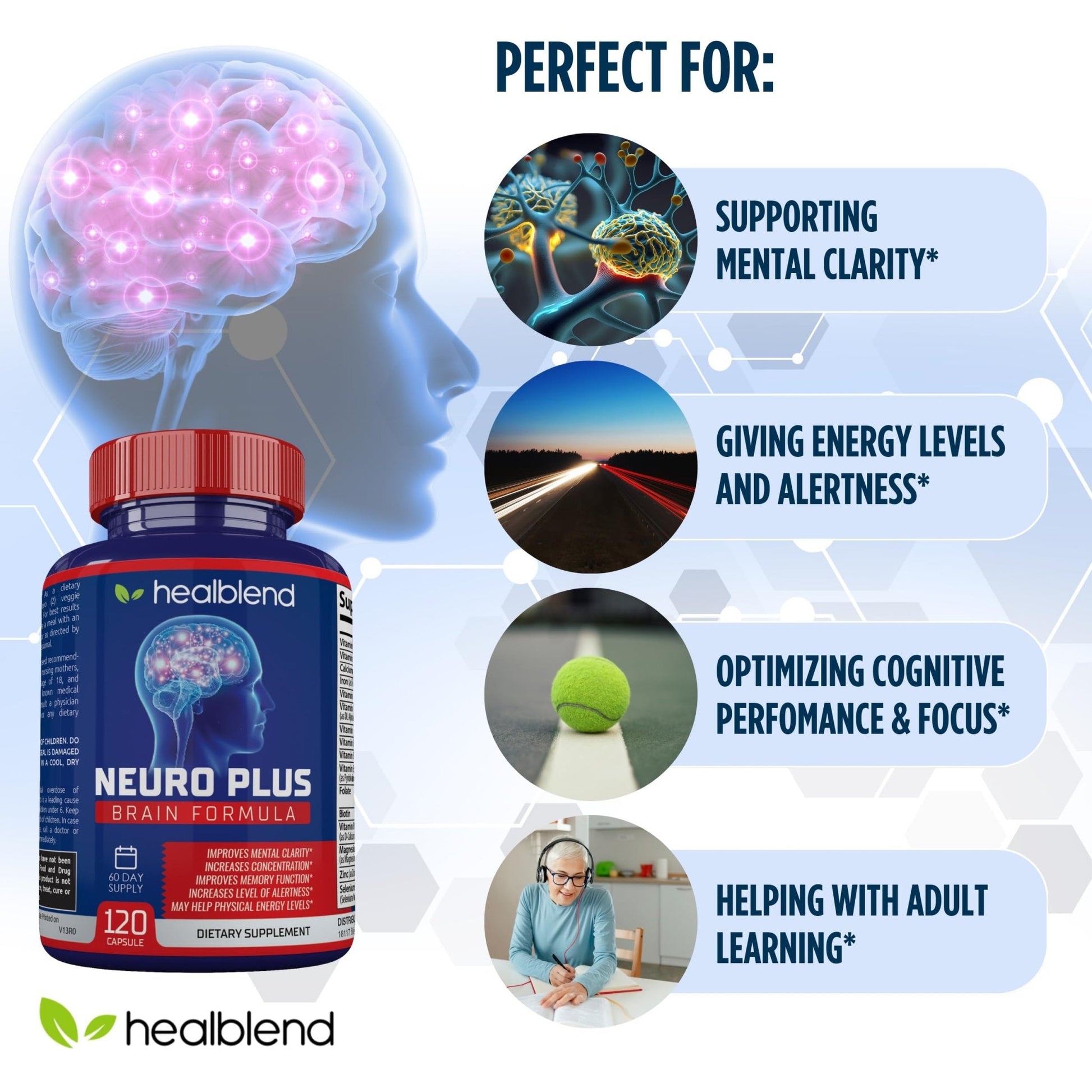 Neuro Plus Brain & Focus Formula - Nootropic Brain Booster Supplement, Supports Brain Health, Mental Clarity & Focus - Enhances Concentration & Mental Energy – 120 Capsules (1) - Maple Wellness Supplements