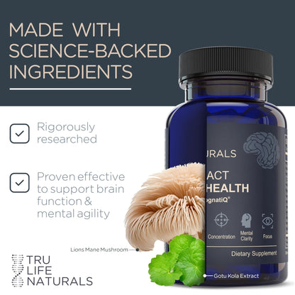 NEUROACT Brain Health Memory, Focus, Concentration, Mental Clarity with CognatiQ, Vitamin B3 & B6 | Manage Stress & Elevate Mood | Holistic Brain Health Formula, Sustained Energy & Well Being - Maple Wellness Supplements