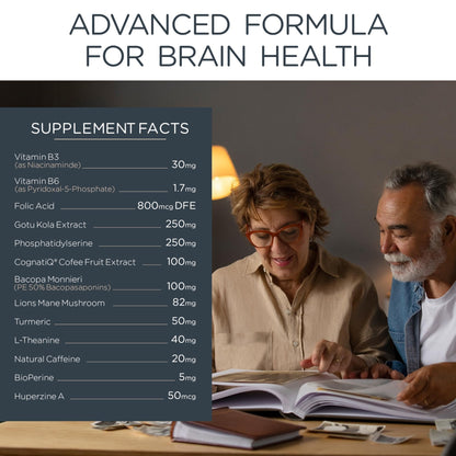 NEUROACT Brain Health Memory, Focus, Concentration, Mental Clarity with CognatiQ, Vitamin B3 & B6 | Manage Stress & Elevate Mood | Holistic Brain Health Formula, Sustained Energy & Well Being - Maple Wellness Supplements