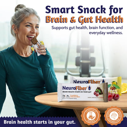 NeuroFiber Prebiotic High Fiber Bars – Gut Health, Bowel Regularity & Brain Function Support – Plant-Based, Gluten Free, Vega - Maple Wellness Supplements