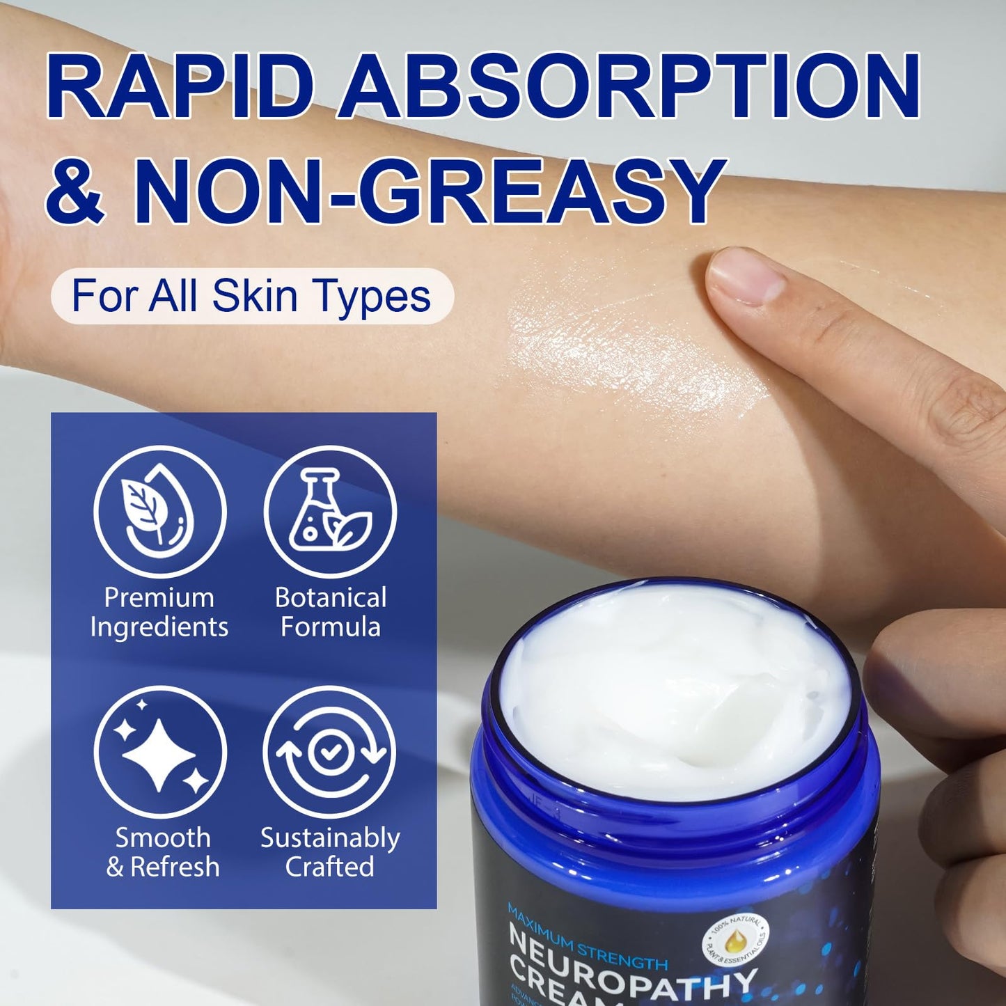 Neuropathy Cream for Feet, Legs & Hands – Lightweight, Plant-Based Formula with Cooling Comfort, 4 oz - Maple Wellness Supplements
