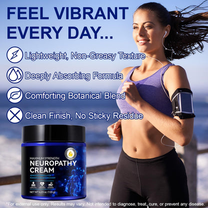 Neuropathy Cream for Feet, Legs & Hands – Lightweight, Plant-Based Formula with Cooling Comfort, 4 oz - Maple Wellness Supplements