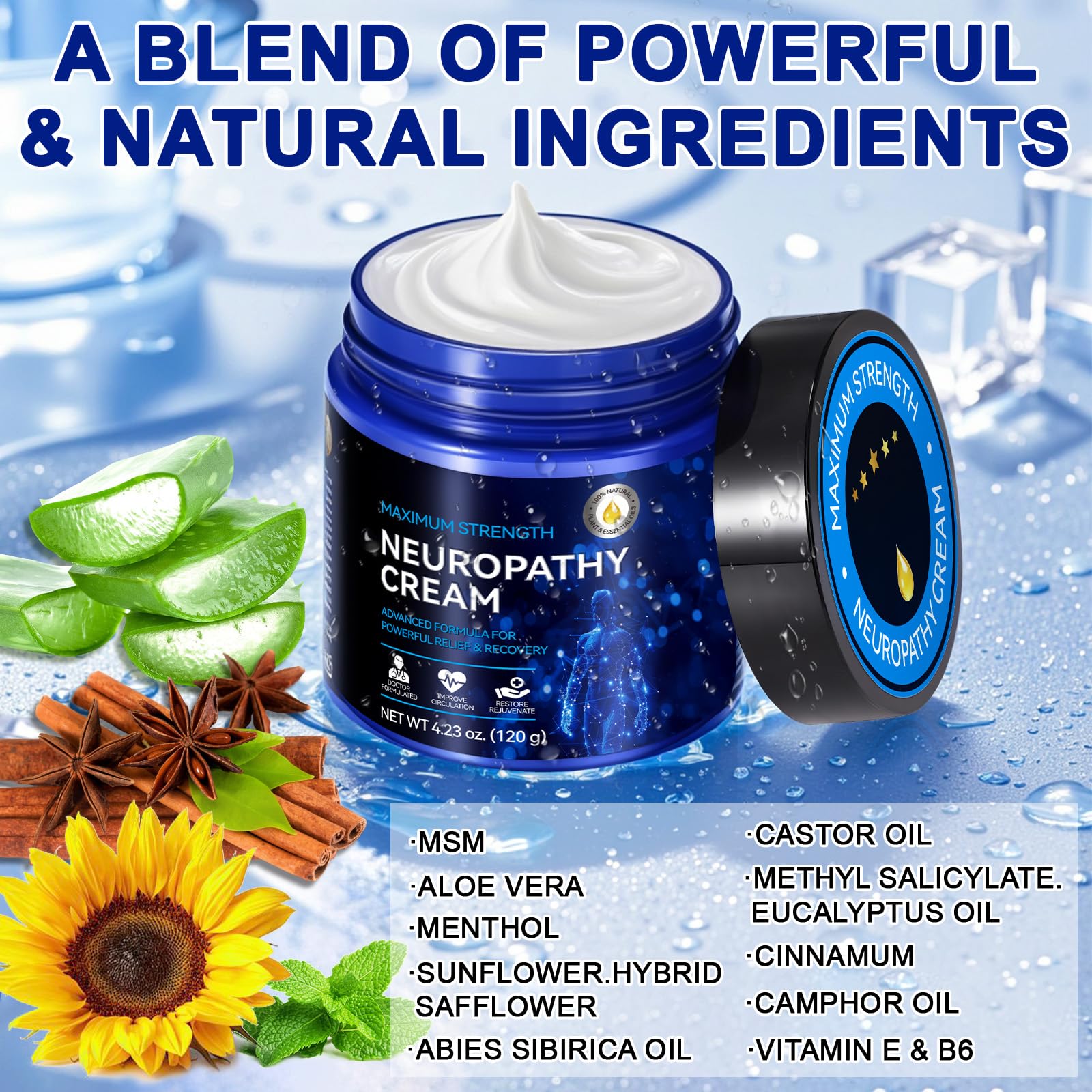 Neuropathy Cream for Feet, Legs & Hands – Lightweight, Plant-Based Formula with Cooling Comfort, 4 oz - Maple Wellness Supplements
