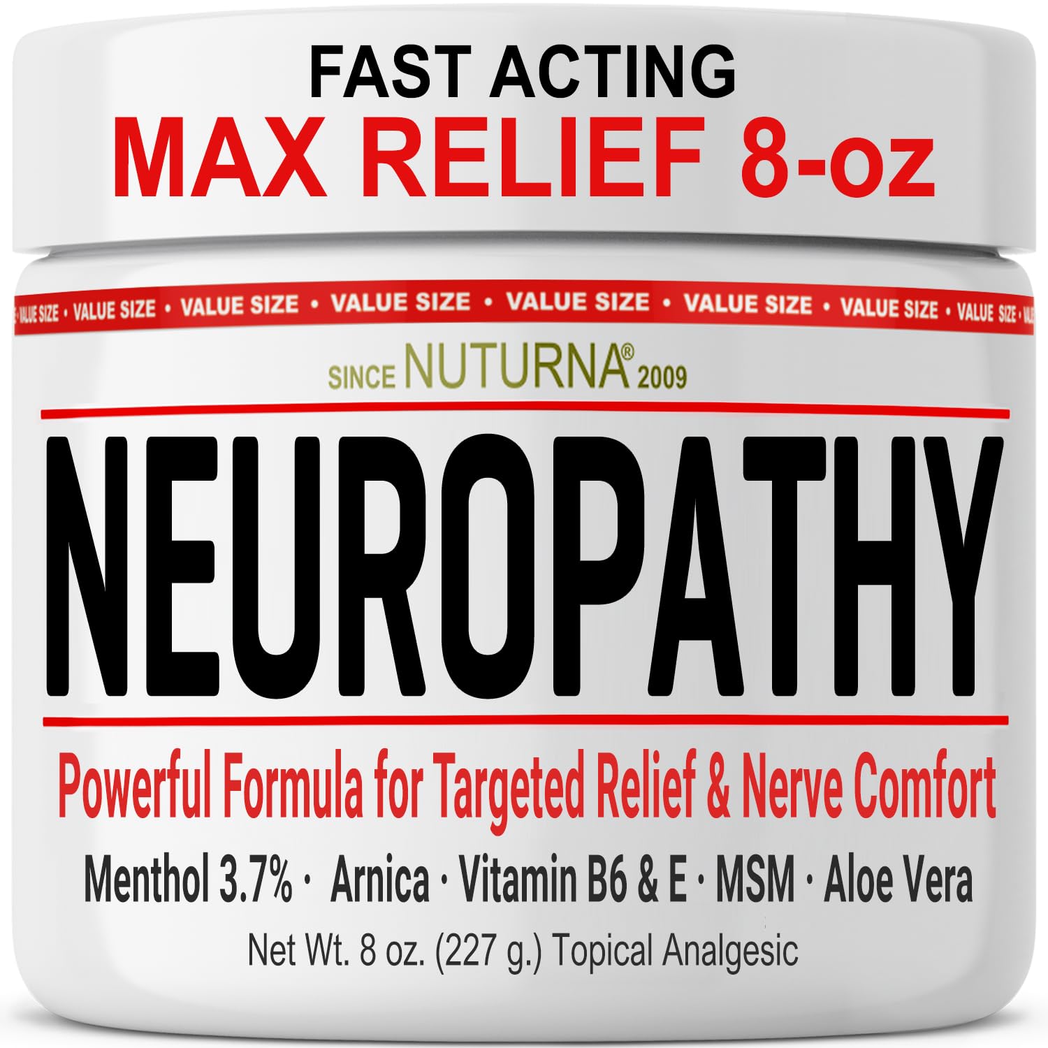 Neuropathy Nerve Cream - Fast Acting for Feet Hands Legs Toes - Ultra Strength Menthol, Arnica, Aloe Vera, MSM, Natural Soothing Nerve Comfort - Extra Large 8 oz - Maple Wellness Supplements