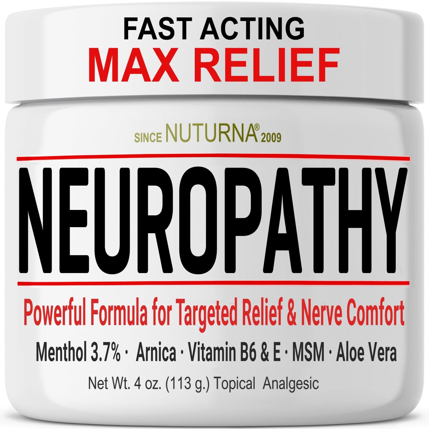 Neuropathy Nerve Relief Cream - Fast Acting Max Relief for Feet Hands Legs Toes Back - Ultra Strength Menthol Arnica Aloe Vera MSM, Soothing Natural Nerve Comfort Relief, 2 Oz - Maple Wellness Supplements