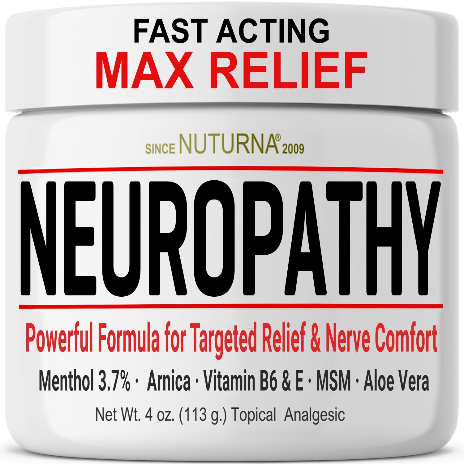 Neuropathy Nerve Relief Cream - Fast Acting Max Relief for Feet Hands Legs Toes Back - Ultra Strength Menthol Arnica Aloe Vera MSM, Soothing Natural Nerve Comfort Relief, 2 Oz - Maple Wellness Supplements