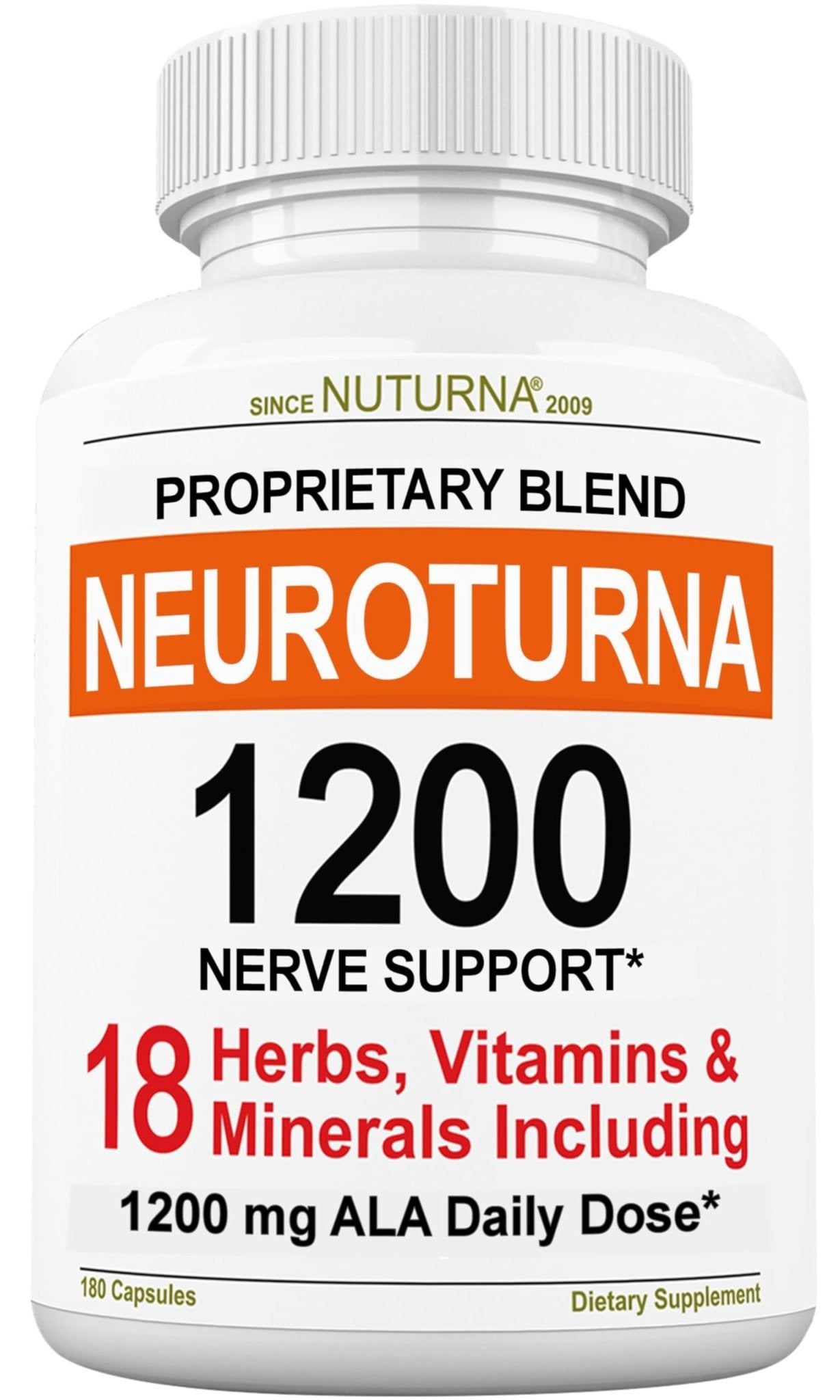 Neuroturna Support Supplement with 1200 mg Pure Alpha Lipoic Acid - Maximum Strength Formula with ALA + Vitamins + Minerals + Herbs - Best Natural Support - 180 Capsules - Maple Wellness Supplements