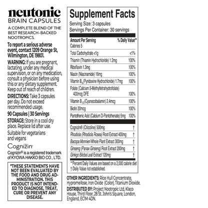 Neutonic Nootropic Brain Supplement | 1 Month Supply 90 Capsules | for Men and Women | Support Memory, Mental Clarity, Cognitive Function | Boost Focus, Energy, Brain Health - Maple Wellness Supplements