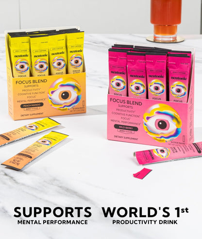 Neutonic Nootropic Focus Blend Powder | Peach Mango & Wild Berry 32 Sticks | Caffeine Free, Zero Sugar | Support Memory, Mental Clarity, Cognitive Function | Boost Focus, Energy, Brain Health - Maple Wellness Supplements