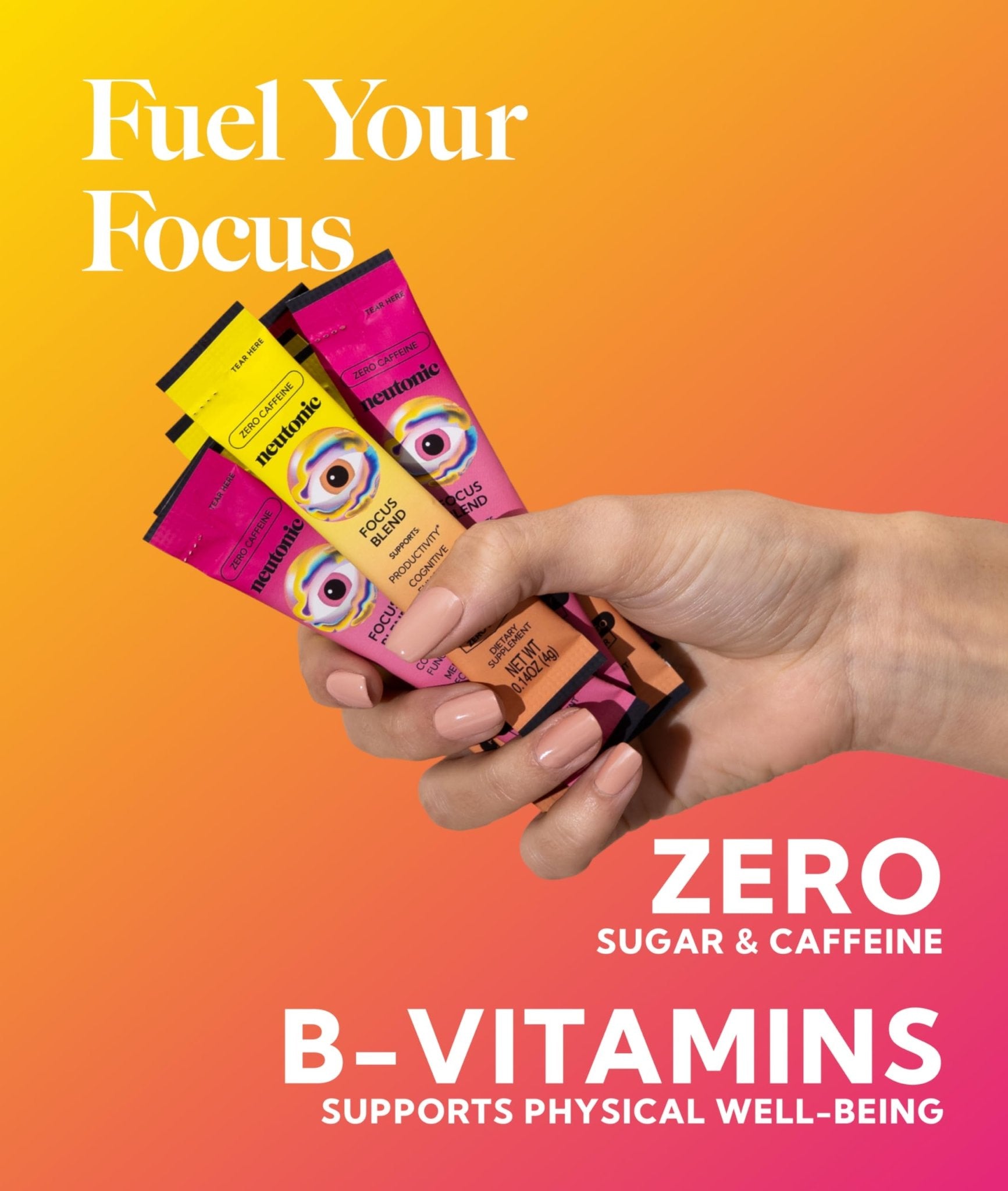 Neutonic Nootropic Focus Blend Powder | Peach Mango & Wild Berry 4 Sticks | Caffeine Free, Zero Sugar | Support Memory, Mental Clarity, Cognitive Function | Boost Focus, Energy, Brain Health - Maple Wellness Supplements